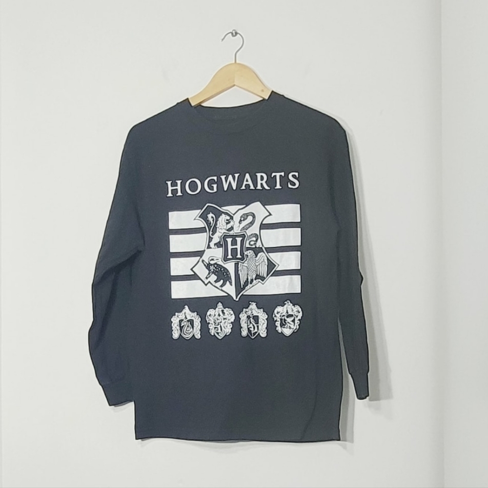 Hogwarts Harry Potter Black 100% Cotton Long Sleeve Shirt Classic Four Houses M